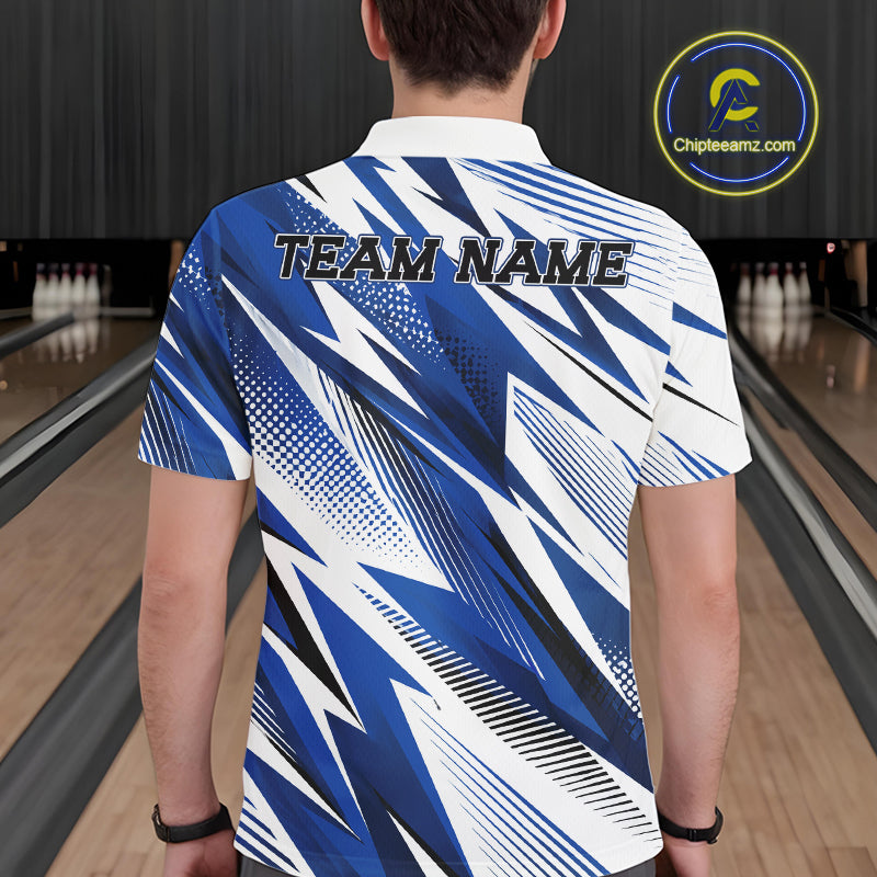Custom Blue Bowling Team Polo Shirts, Bowling League Shirt Bowler Jerseys