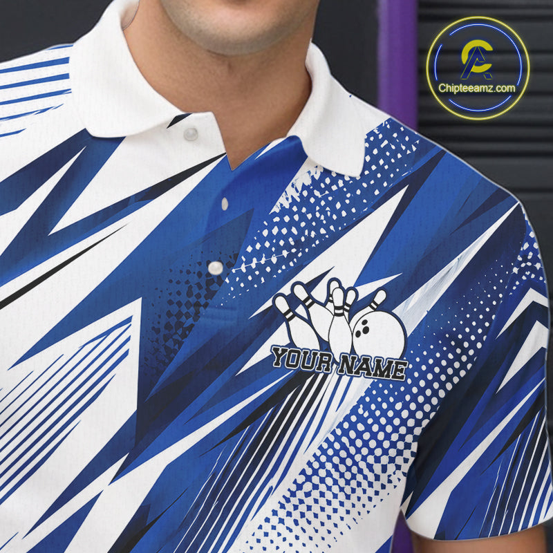 Custom Blue Bowling Team Polo Shirts, Bowling League Shirt Bowler Jerseys