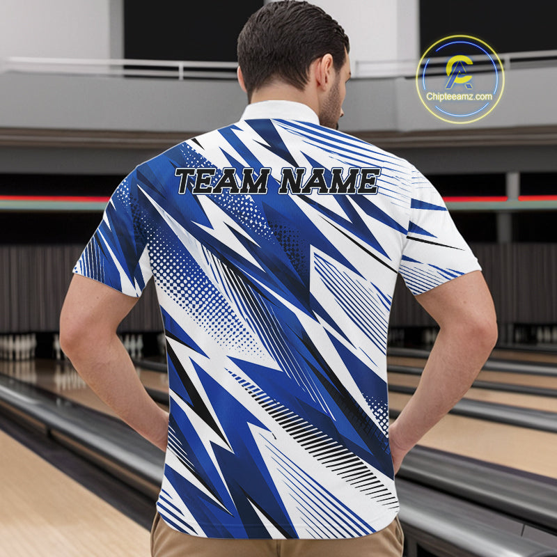 Custom Blue Bowling Team Quarter-Zip Shirts, Bowling League Shirt Bowler Jerseys