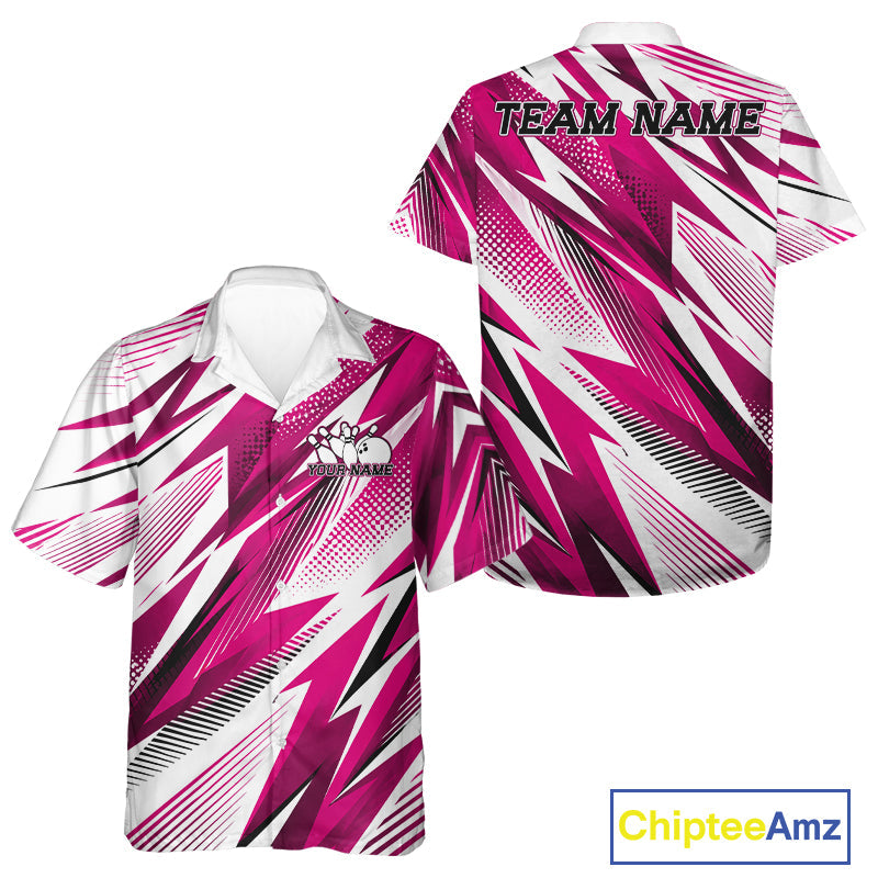 Custom Pink Bowling Team And Hawaiian Shirts, Bowling League Shirt Bowler Jerseys