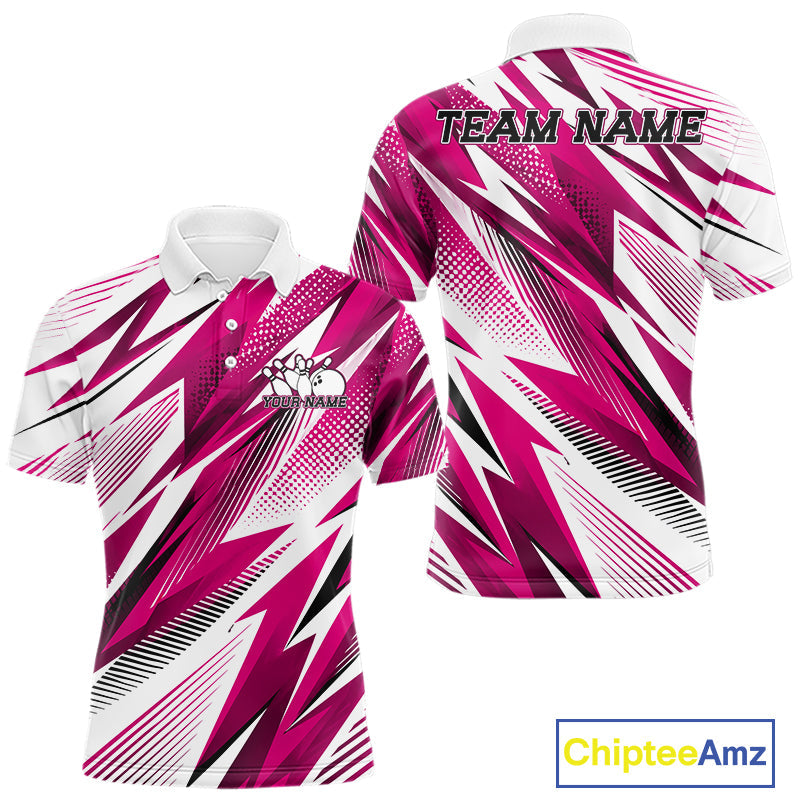Custom Pink Bowling Team Polo Shirts, Bowling League Shirt Bowler Jerseys