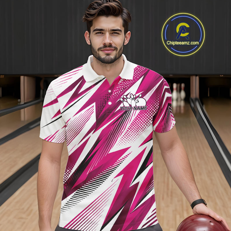Custom Pink Bowling Team Polo Shirts, Bowling League Shirt Bowler Jerseys