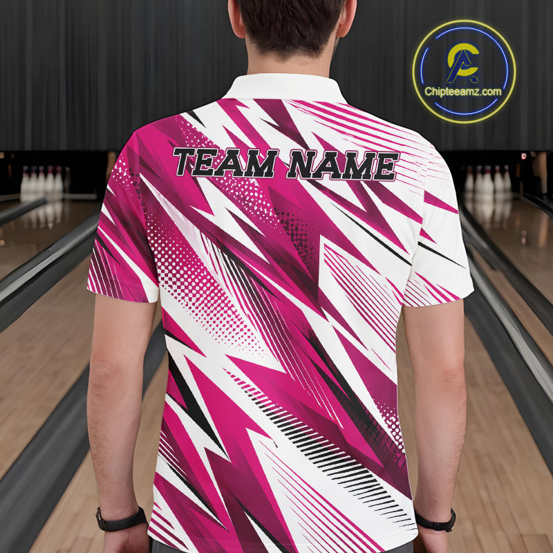 Custom Pink Bowling Team Polo Shirts, Bowling League Shirt Bowler Jerseys