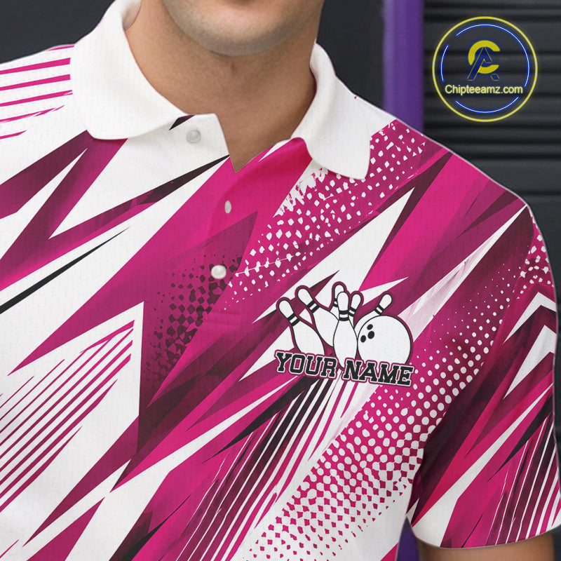 Custom Pink Bowling Team Polo Shirts, Bowling League Shirt Bowler Jerseys