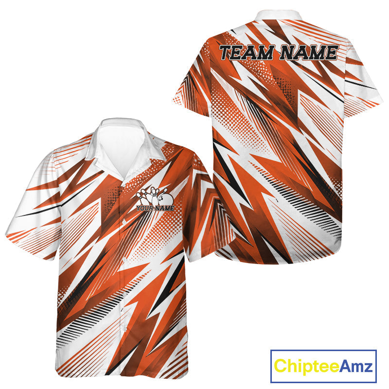 Custom Orange Bowling Team And Hawaiian Shirts, Bowling League Shirt Bowler Jerseys