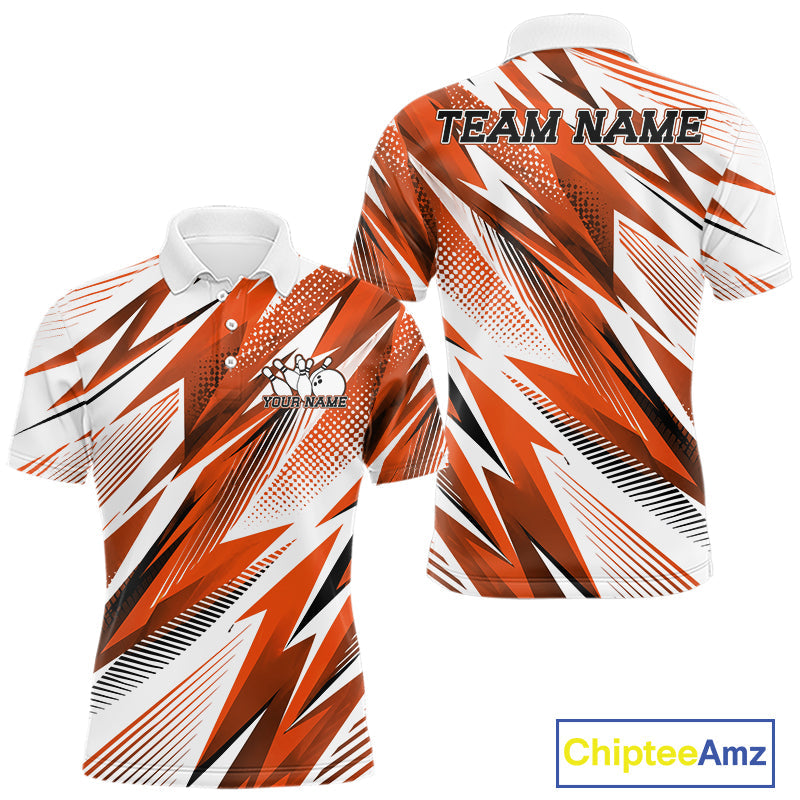 Custom Orange Bowling Team Polo Shirts, Bowling League Shirt Bowler Jerseys