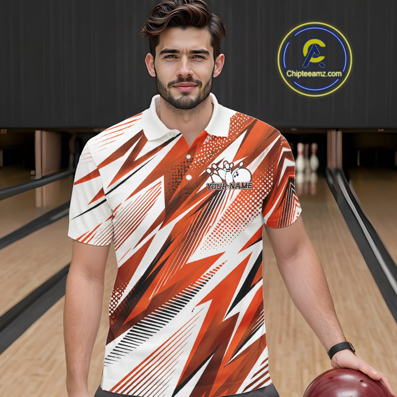 Custom Orange Bowling Team Polo Shirts, Bowling League Shirt Bowler Jerseys