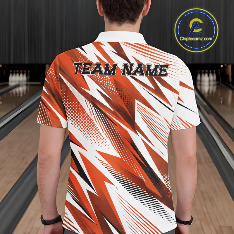 Custom Orange Bowling Team Polo Shirts, Bowling League Shirt Bowler Jerseys