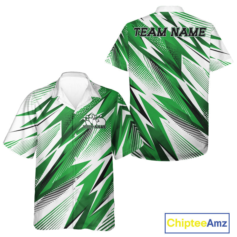 Custom Green Bowling Team And Hawaiian Shirts, Bowling League Shirt Bowler Jerseys