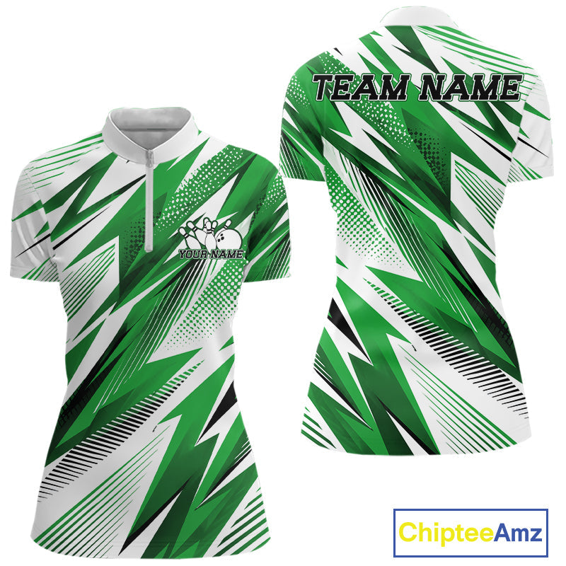 Custom Green Bowling Team Quarter-Zip Shirts, Bowling League Shirt Bowler Jerseys