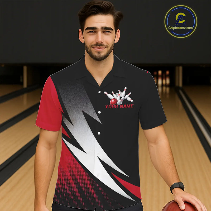 Black And Red Custom Bowling Jerseys, Bowling Hawaiian Team Shirts Tournament Outfits