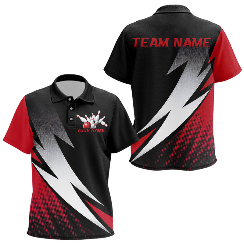 Black And Red Custom Bowling Jerseys, Bowling Polo Team Shirts Tournament Outfits