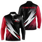 Black And Red Custom Bowling Jerseys, Bowling Long Sleeve Polo Team Shirts Tournament Outfits