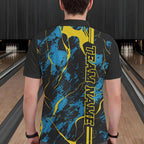 Custom Blue And Yellow Strike Bowling Polo Shirts, Bowling League Team Uniform