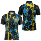 Custom Blue And Yellow Strike Bowling Polo Shirts, Bowling League Team Uniform