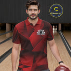 Custom Red Fragmental Pattern Background Bowling Team Polo Shirt, Bowling Jerseys
