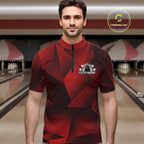 Custom Red Fragmental Pattern Background Bowling Team Quarter-Zip Shirt, Bowling Jerseys