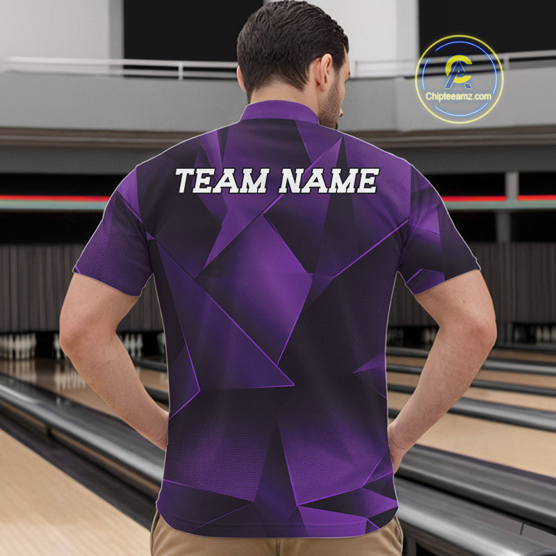 Custom Purple Fragmental Pattern Background Bowling Team Quarter-Zip Shirt, Bowling Jerseys
