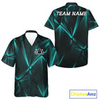 Custom Turquoise Blue Fragmental Pattern Background And Bowling Team Hawaiian Shirt Jersey
