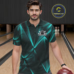 Custom Turquoise Blue Fragmental Pattern Background Bowling Team Polo Shirt Jersey