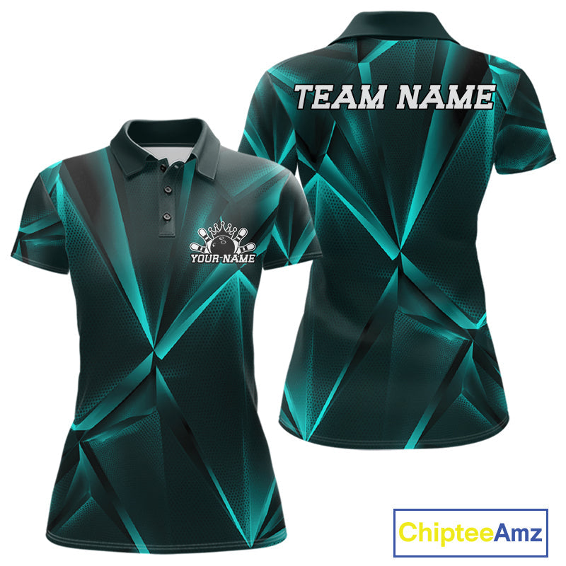 Custom Turquoise Blue Fragmental Pattern Background Bowling Team Polo Shirt Jersey