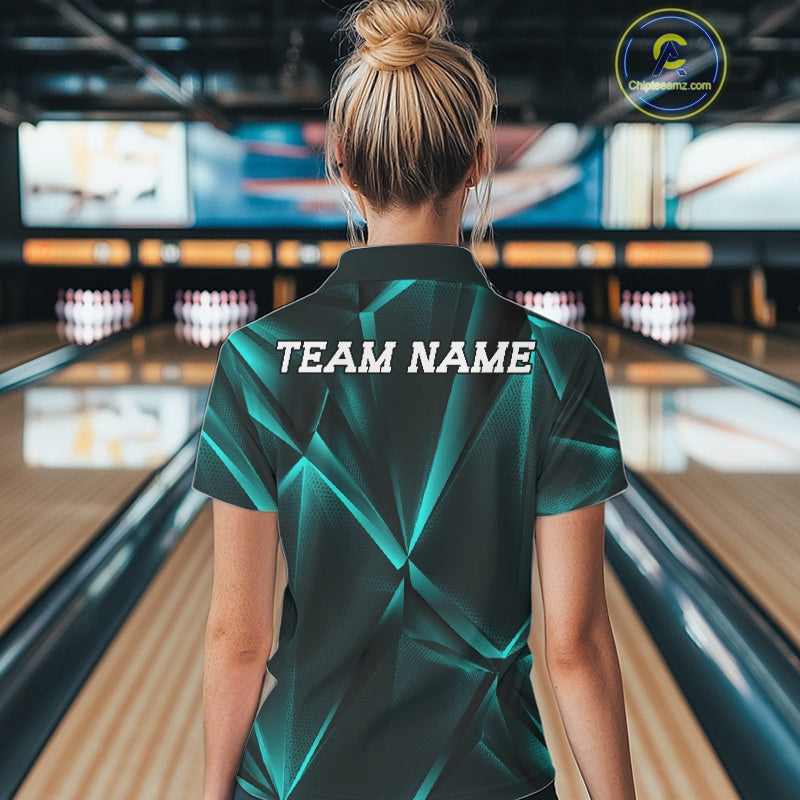 Custom Turquoise Blue Fragmental Pattern Background Bowling Team Polo Shirt Jersey