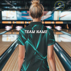 Custom Turquoise Blue Fragmental Pattern Background Bowling Team Polo Shirt Jersey
