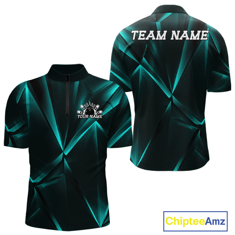 Custom Turquoise Blue Fragmental Pattern Background Bowling Team Quarter-Zip Shirt Jersey