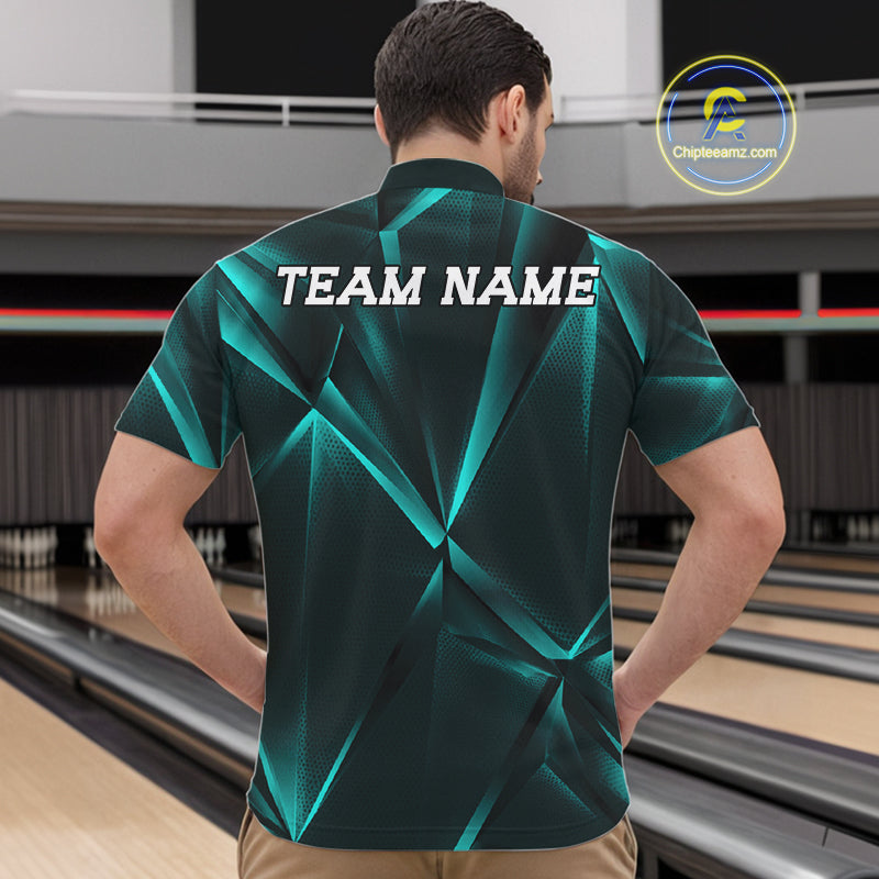 Custom Turquoise Blue Fragmental Pattern Background Bowling Team Quarter-Zip Shirt Jersey