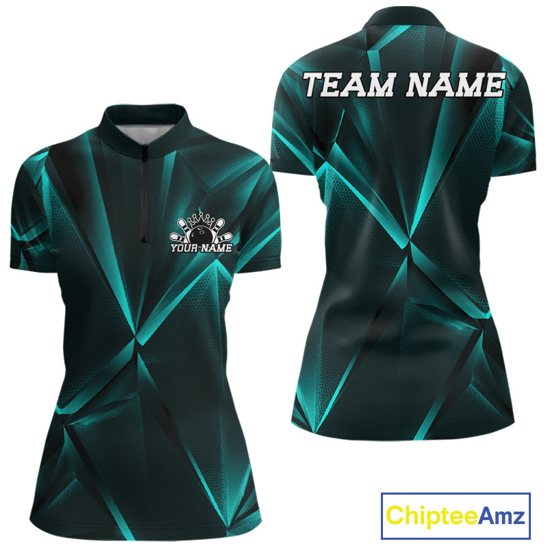 Custom Turquoise Blue Fragmental Pattern Background Bowling Team Quarter-Zip Shirt