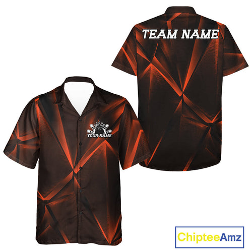 Custom Orange Fragmental Pattern Background And Bowling Team Hawaiian Shirt Jerseys