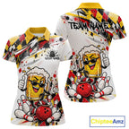Yellow And Red Splatter Argyle Pattern Funny Beer Custom Bowling Polo Shirt