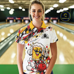 Yellow And Red Splatter Argyle Pattern Funny Beer Custom Bowling Polo Shirt
