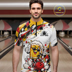 Yellow And Red Splatter Argyle Pattern Funny Beer Custom Bowling Quarter Zip Shirt