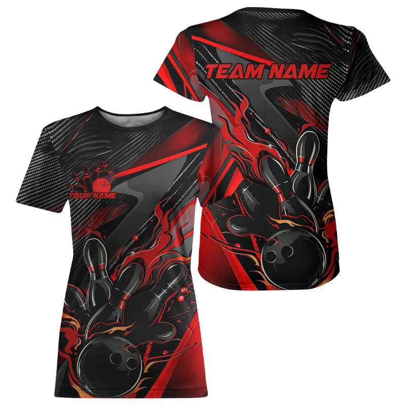Black And Red Custom Flame Bowling, Fire Bowling Team Bowler Jersey