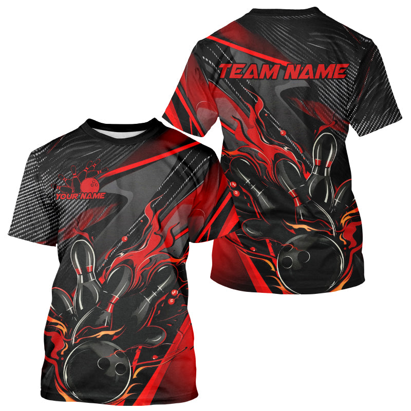 Black And Red Custom Flame Bowling, Fire Bowling Team Bowler Jersey