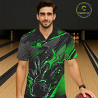 Black And Green Custom Flame Bowling Hawaiian Shirts, Fire Bowling Team Shirt Bowler Jersey