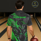 Black And Green Custom Flame Bowling Hawaiian Shirts, Fire Bowling Team Shirt Bowler Jersey