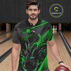 Black And Green Custom Flame Bowling Shirts, Fire Bowling Team Shirt Bowler Jersey