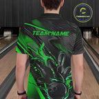 Black And Green Custom Flame Bowling Shirts, Fire Bowling Team Shirt Bowler Jersey