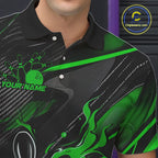 Black And Green Custom Flame Bowling Shirts, Fire Bowling Team Shirt Bowler Jersey