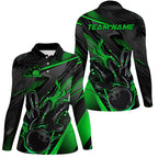 Black And Green Custom Flame Bowling Shirts, Fire Bowling Team Shirt Bowler Jersey