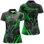 Black And Green Custom Flame Bowling Shirts, Fire Bowling Team Shirt Bowler Jersey