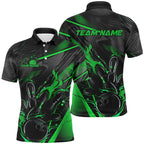 Black And Green Custom Flame Bowling Shirts, Fire Bowling Team Shirt Bowler Jersey