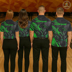 Black And Green Custom Flame Bowling Shirts, Fire Bowling Team Shirt Bowler Jersey