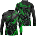 Black And Green Custom Flame Bowling Shirts, Fire Bowling Team Shirt Bowler Jersey