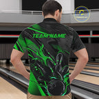 Black And Green Custom Flame Bowling Shirts, Fire Bowling Team Shirt Bowler Jersey