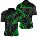 Black And Green Custom Flame Bowling Shirts, Fire Bowling Team Shirt Bowler Jersey