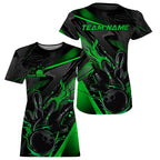 Black And Green Custom Flame Bowling T-Shirts Shirts, Fire Bowling Team Bowler Jersey