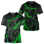 Black And Green Custom Flame Bowling T-Shirts Shirts, Fire Bowling Team Bowler Jersey